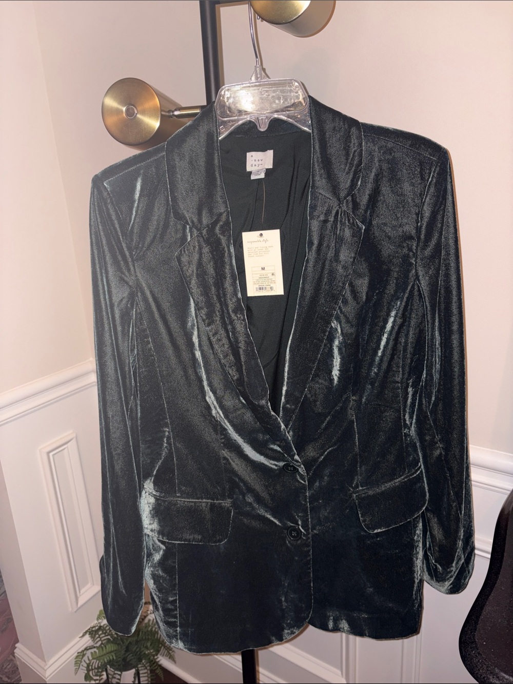 NWT a new day green dark sage Velvet Blazer Jacket